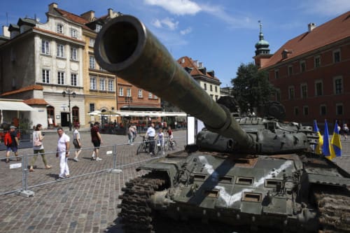 Destroyed Russian tanks from Ukraine are on display in Warsaw