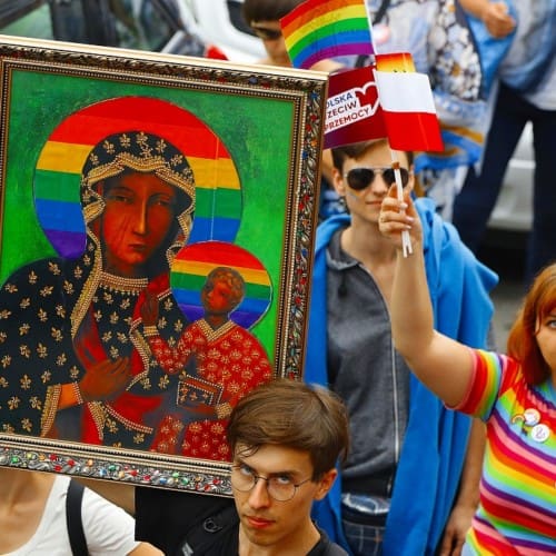 MEPs demand removing of the ‘rainbow’ Virgin Mary poster from the Brussels’s Museum