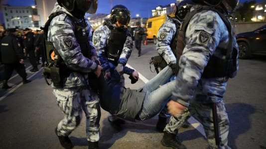 Riot police, demonstrator, Moscow
